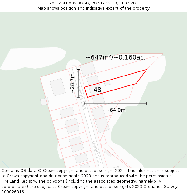 48, LAN PARK ROAD, PONTYPRIDD, CF37 2DL: Plot and title map