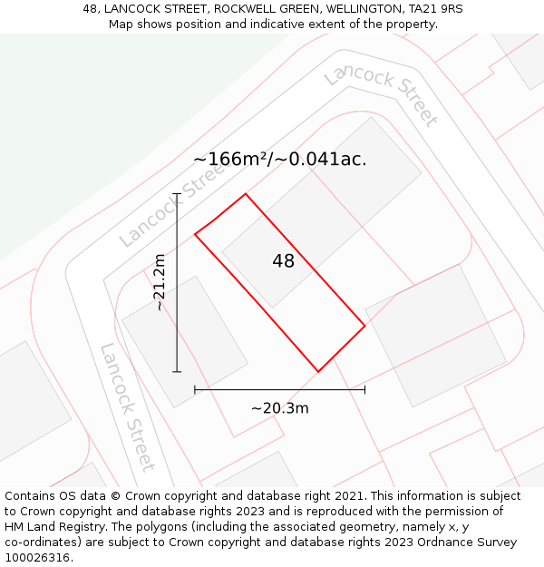 48, LANCOCK STREET, ROCKWELL GREEN, WELLINGTON, TA21 9RS: Plot and title map