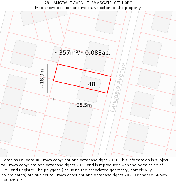 48, LANGDALE AVENUE, RAMSGATE, CT11 0PG: Plot and title map