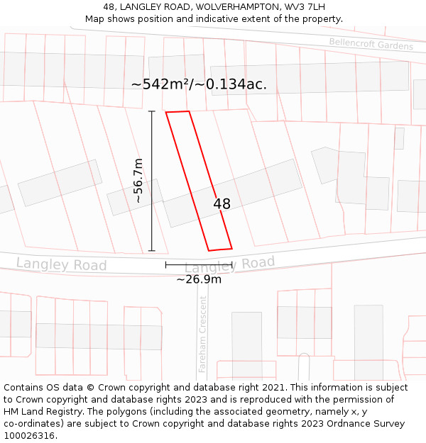 48, LANGLEY ROAD, WOLVERHAMPTON, WV3 7LH: Plot and title map