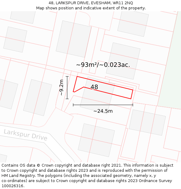 48, LARKSPUR DRIVE, EVESHAM, WR11 2NQ: Plot and title map