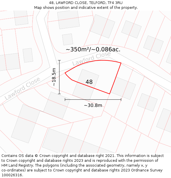 48, LAWFORD CLOSE, TELFORD, TF4 3RU: Plot and title map