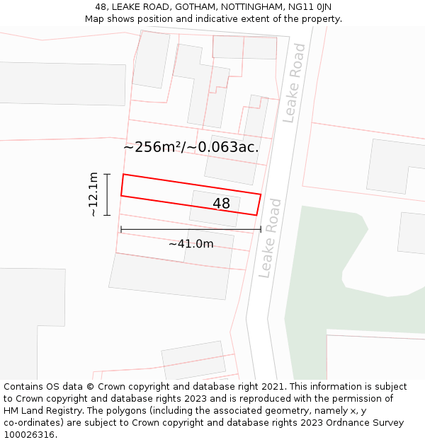 48, LEAKE ROAD, GOTHAM, NOTTINGHAM, NG11 0JN: Plot and title map