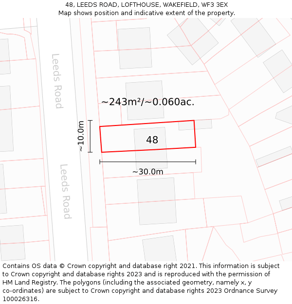 48, LEEDS ROAD, LOFTHOUSE, WAKEFIELD, WF3 3EX: Plot and title map