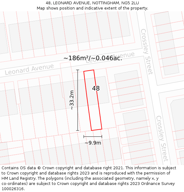 48, LEONARD AVENUE, NOTTINGHAM, NG5 2LU: Plot and title map