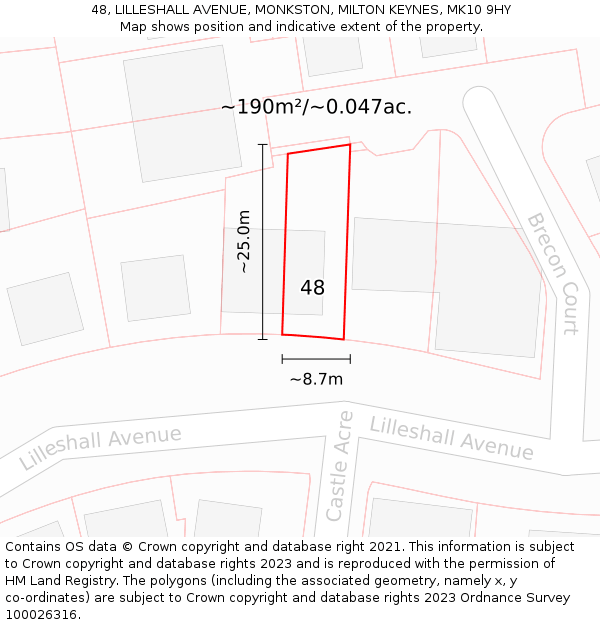 48, LILLESHALL AVENUE, MONKSTON, MILTON KEYNES, MK10 9HY: Plot and title map