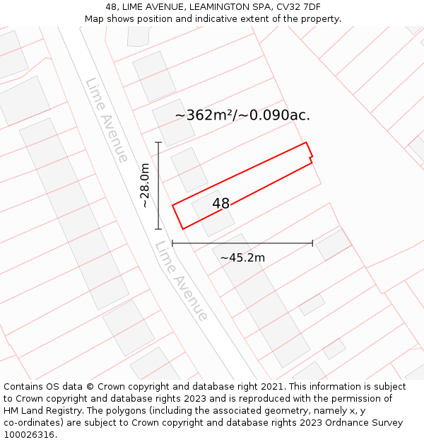 48, LIME AVENUE, LEAMINGTON SPA, CV32 7DF: Plot and title map