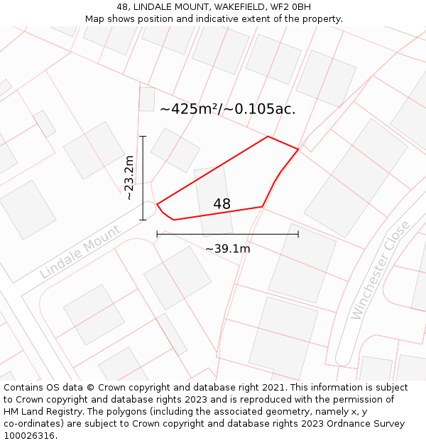 48, LINDALE MOUNT, WAKEFIELD, WF2 0BH: Plot and title map