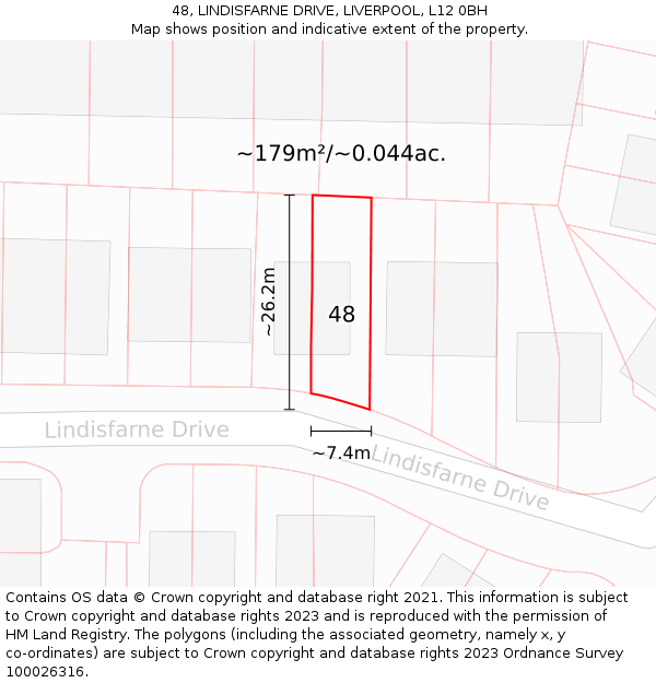 48, LINDISFARNE DRIVE, LIVERPOOL, L12 0BH: Plot and title map