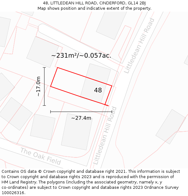 48, LITTLEDEAN HILL ROAD, CINDERFORD, GL14 2BJ: Plot and title map