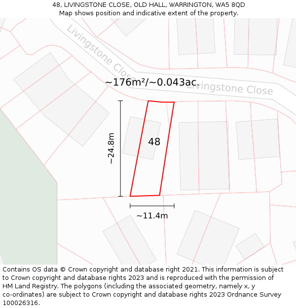 48, LIVINGSTONE CLOSE, OLD HALL, WARRINGTON, WA5 8QD: Plot and title map