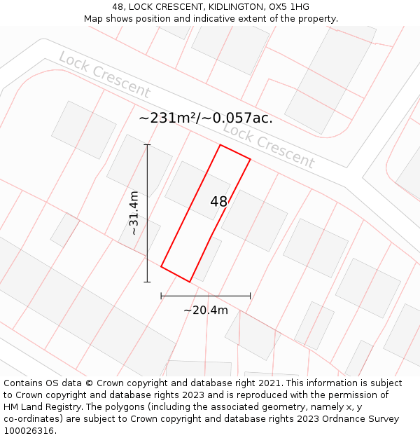 48, LOCK CRESCENT, KIDLINGTON, OX5 1HG: Plot and title map