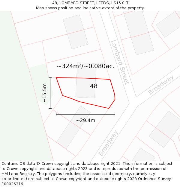 48, LOMBARD STREET, LEEDS, LS15 0LT: Plot and title map