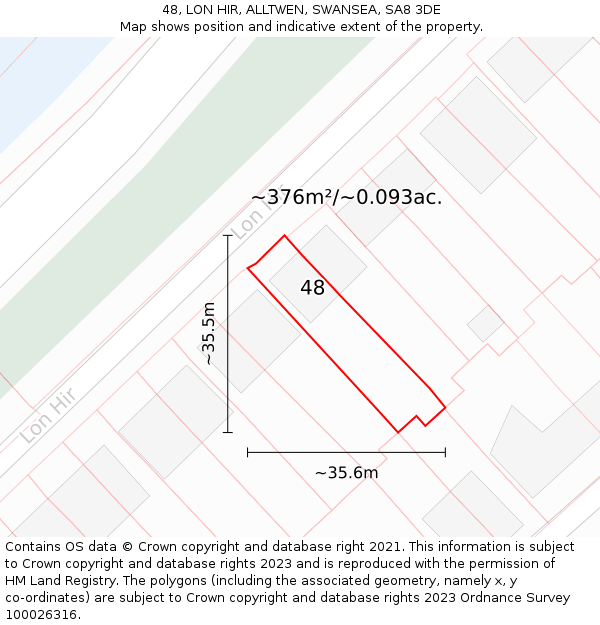 48, LON HIR, ALLTWEN, SWANSEA, SA8 3DE: Plot and title map