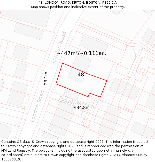 48, LONDON ROAD, KIRTON, BOSTON, PE20 1JA: Plot and title map