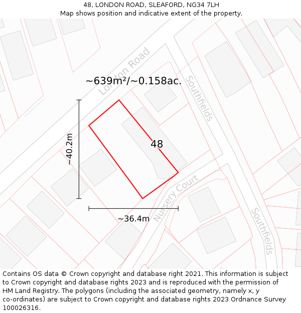 48, LONDON ROAD, SLEAFORD, NG34 7LH: Plot and title map