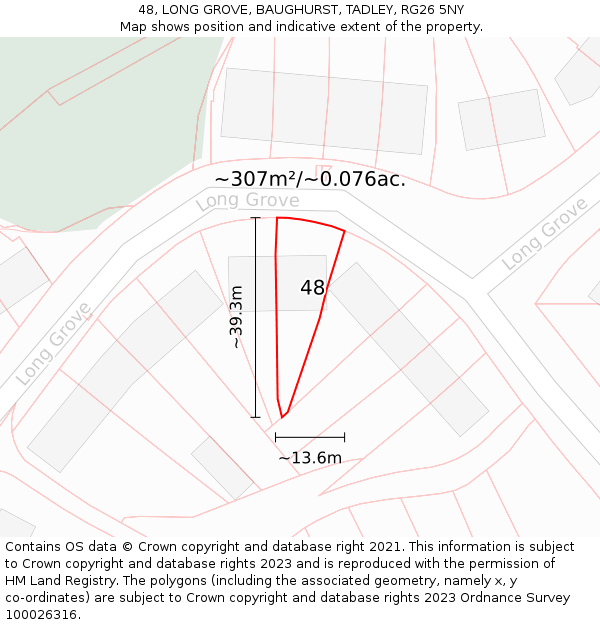 48, LONG GROVE, BAUGHURST, TADLEY, RG26 5NY: Plot and title map