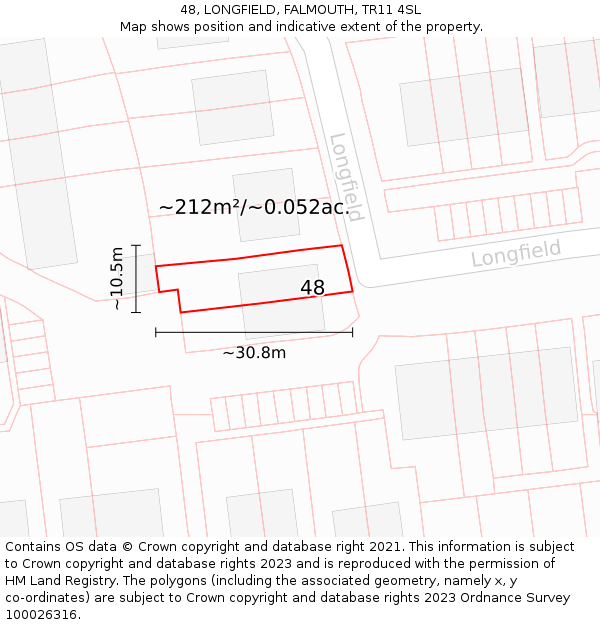 48, LONGFIELD, FALMOUTH, TR11 4SL: Plot and title map