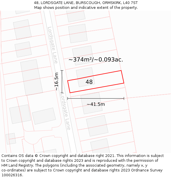 48, LORDSGATE LANE, BURSCOUGH, ORMSKIRK, L40 7ST: Plot and title map