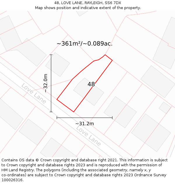 48, LOVE LANE, RAYLEIGH, SS6 7DX: Plot and title map