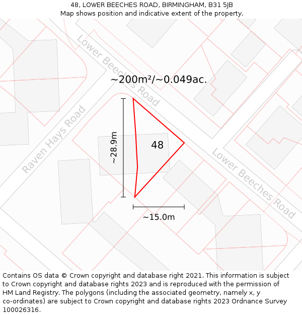 48, LOWER BEECHES ROAD, BIRMINGHAM, B31 5JB: Plot and title map