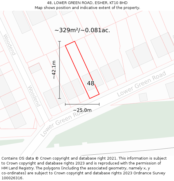 48, LOWER GREEN ROAD, ESHER, KT10 8HD: Plot and title map