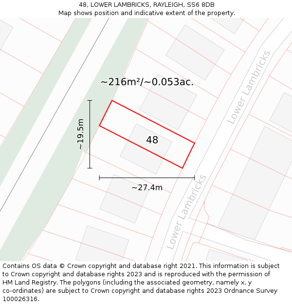 48, LOWER LAMBRICKS, RAYLEIGH, SS6 8DB: Plot and title map