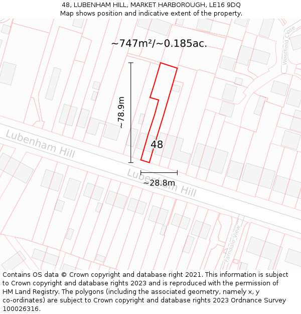 48, LUBENHAM HILL, MARKET HARBOROUGH, LE16 9DQ: Plot and title map