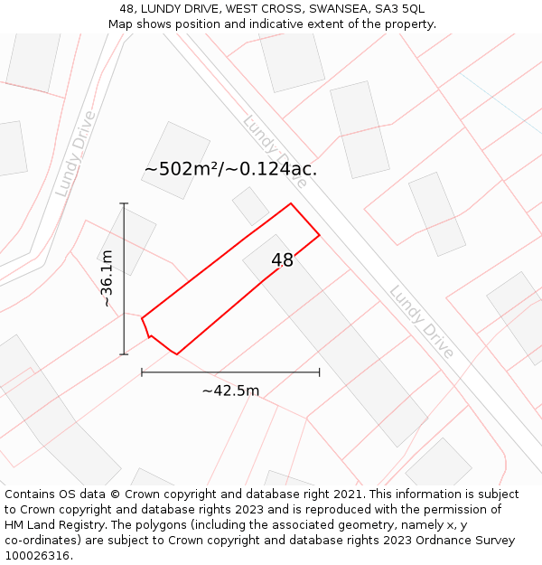 48, LUNDY DRIVE, WEST CROSS, SWANSEA, SA3 5QL: Plot and title map