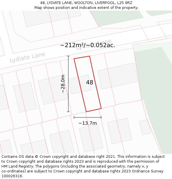 48, LYDIATE LANE, WOOLTON, LIVERPOOL, L25 9RZ: Plot and title map