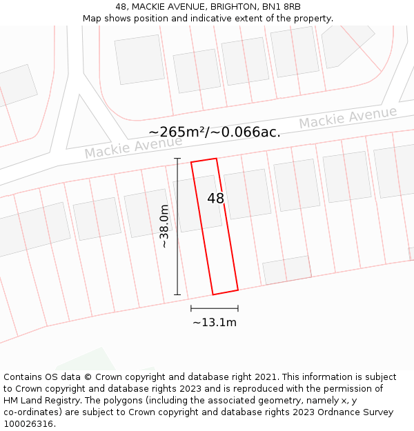 48, MACKIE AVENUE, BRIGHTON, BN1 8RB: Plot and title map