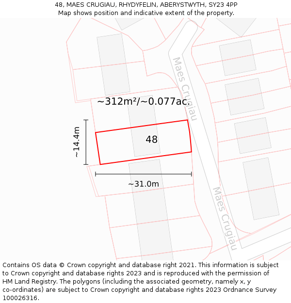 48, MAES CRUGIAU, RHYDYFELIN, ABERYSTWYTH, SY23 4PP: Plot and title map