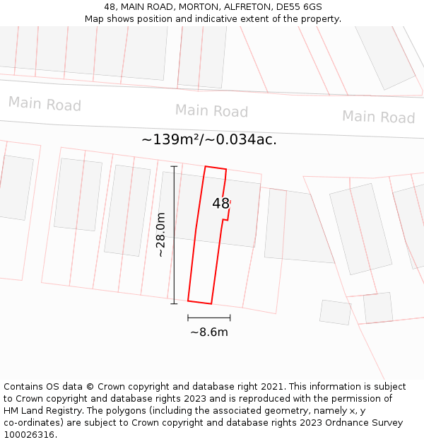 48, MAIN ROAD, MORTON, ALFRETON, DE55 6GS: Plot and title map