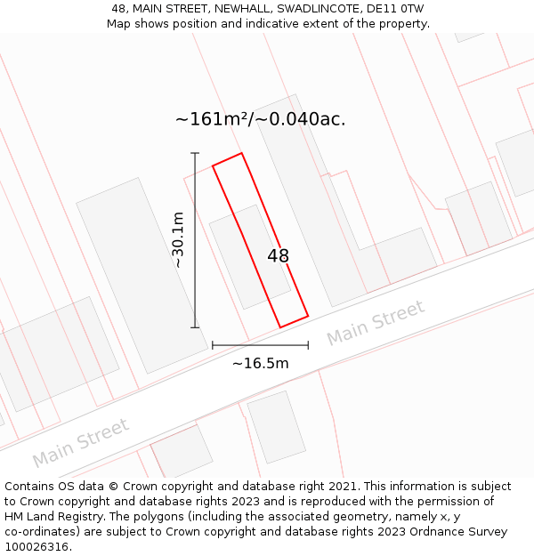 48, MAIN STREET, NEWHALL, SWADLINCOTE, DE11 0TW: Plot and title map