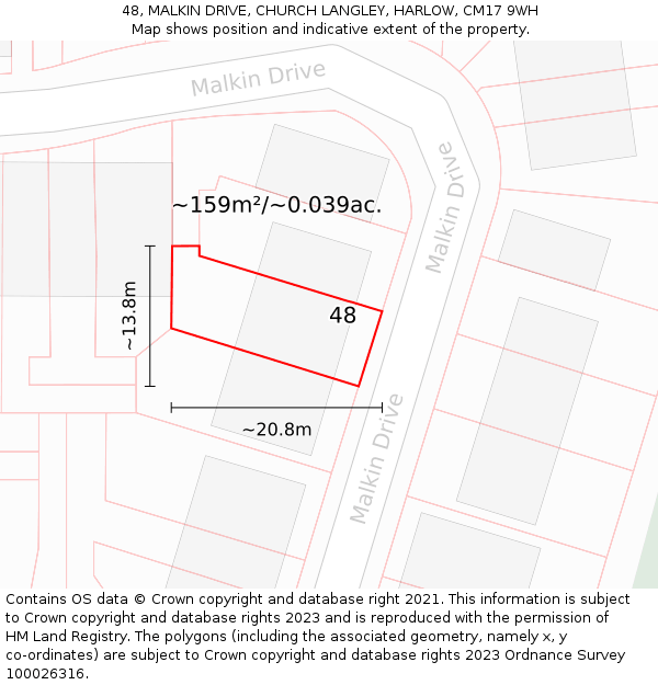 48, MALKIN DRIVE, CHURCH LANGLEY, HARLOW, CM17 9WH: Plot and title map