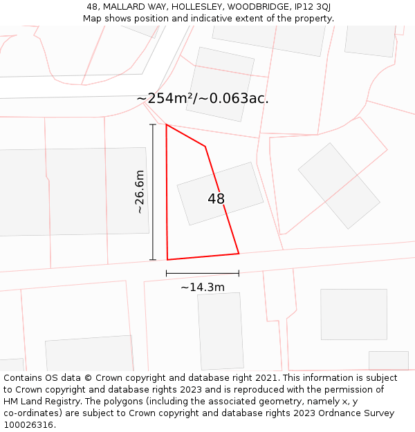 48, MALLARD WAY, HOLLESLEY, WOODBRIDGE, IP12 3QJ: Plot and title map