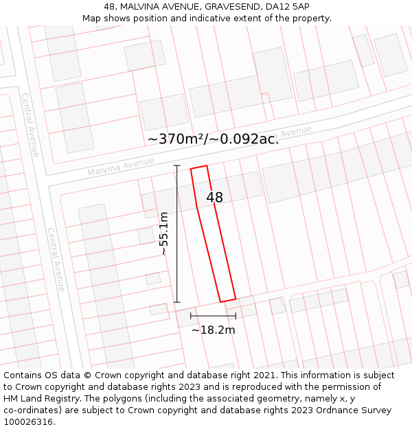 48, MALVINA AVENUE, GRAVESEND, DA12 5AP: Plot and title map