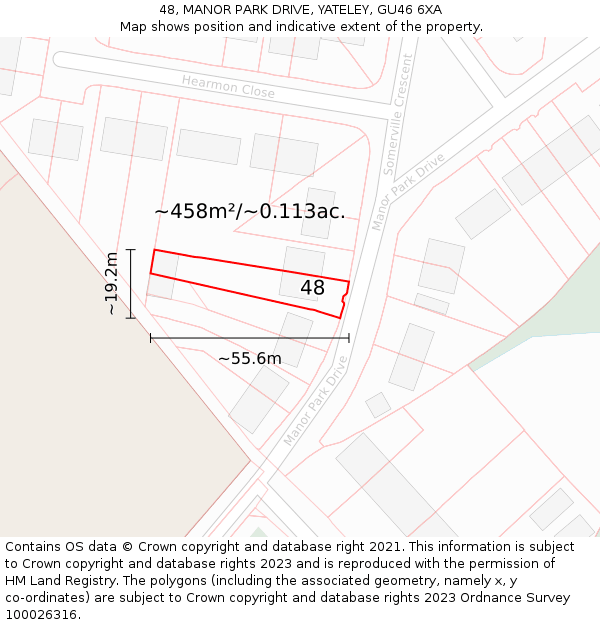 48, MANOR PARK DRIVE, YATELEY, GU46 6XA: Plot and title map