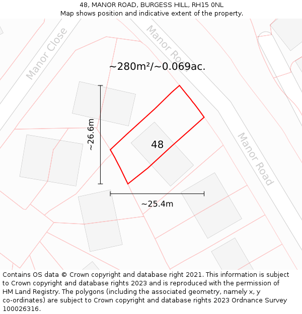 48, MANOR ROAD, BURGESS HILL, RH15 0NL: Plot and title map