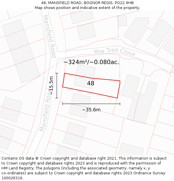 48, MANSFIELD ROAD, BOGNOR REGIS, PO22 9HB: Plot and title map