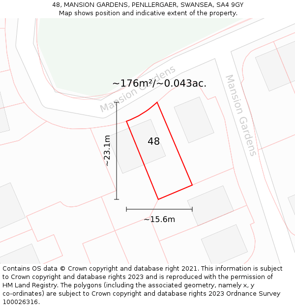 48, MANSION GARDENS, PENLLERGAER, SWANSEA, SA4 9GY: Plot and title map