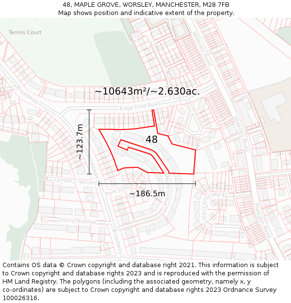 48, MAPLE GROVE, WORSLEY, MANCHESTER, M28 7FB: Plot and title map