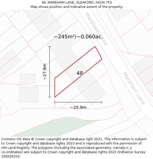 48, MAREHAM LANE, SLEAFORD, NG34 7FS: Plot and title map