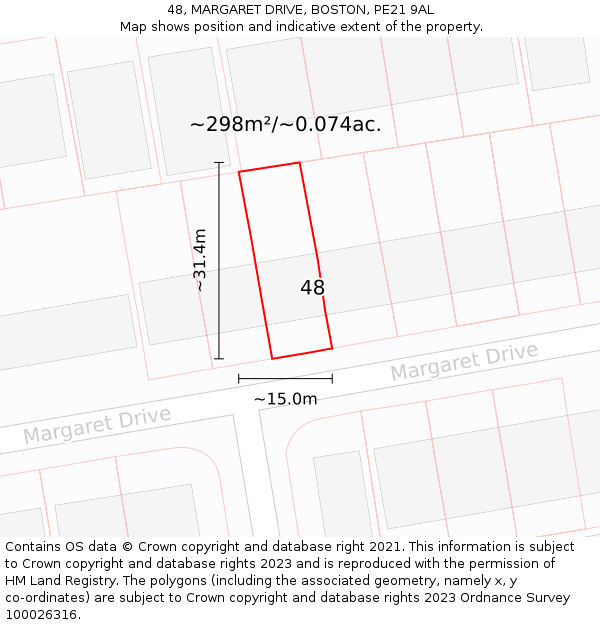 48, MARGARET DRIVE, BOSTON, PE21 9AL: Plot and title map