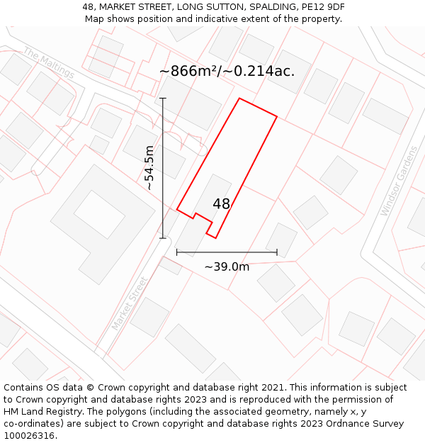 48, MARKET STREET, LONG SUTTON, SPALDING, PE12 9DF: Plot and title map