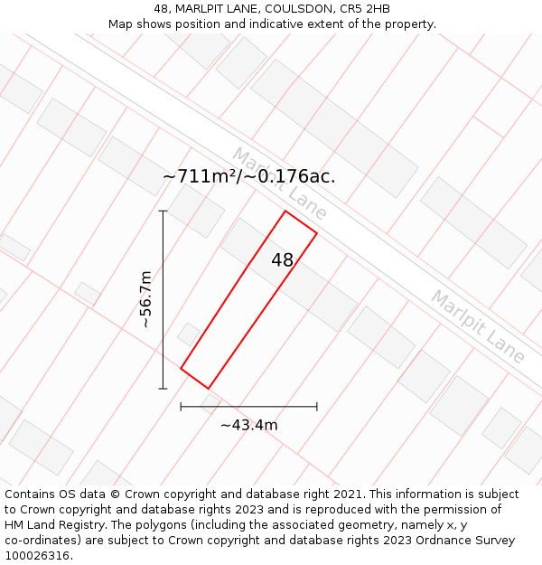 48, MARLPIT LANE, COULSDON, CR5 2HB: Plot and title map