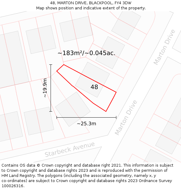 48, MARTON DRIVE, BLACKPOOL, FY4 3DW: Plot and title map