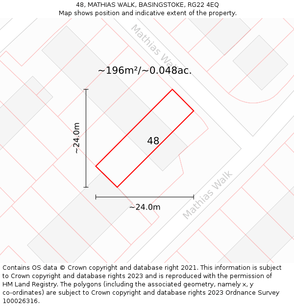 48, MATHIAS WALK, BASINGSTOKE, RG22 4EQ: Plot and title map