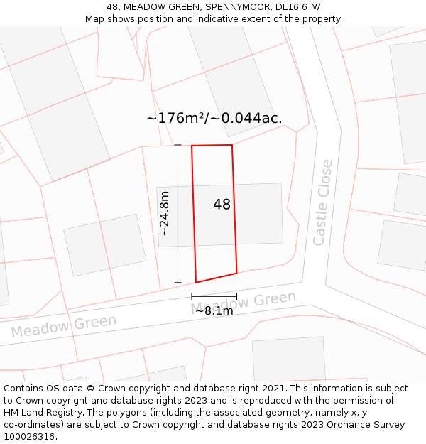 48, MEADOW GREEN, SPENNYMOOR, DL16 6TW: Plot and title map