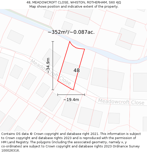 48, MEADOWCROFT CLOSE, WHISTON, ROTHERHAM, S60 4JQ: Plot and title map